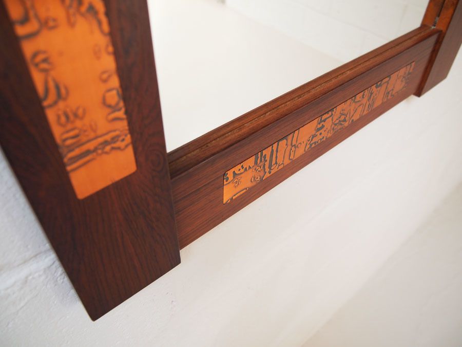Midcentury Danish Rosewood Hallway Set With Copper Inlay Detail photo vintage