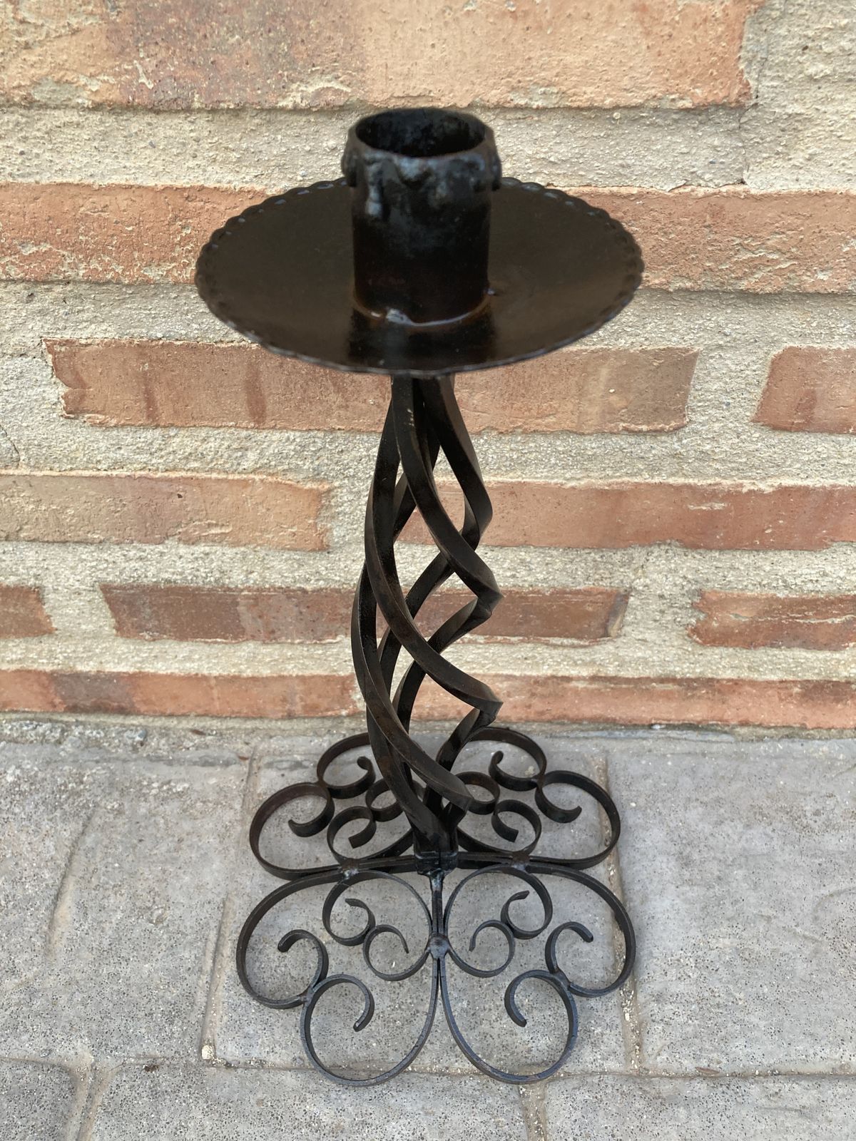 Mid Century Wrought Iron Black Candle Holder, Hand Crafted Candlestick photo 407.0
