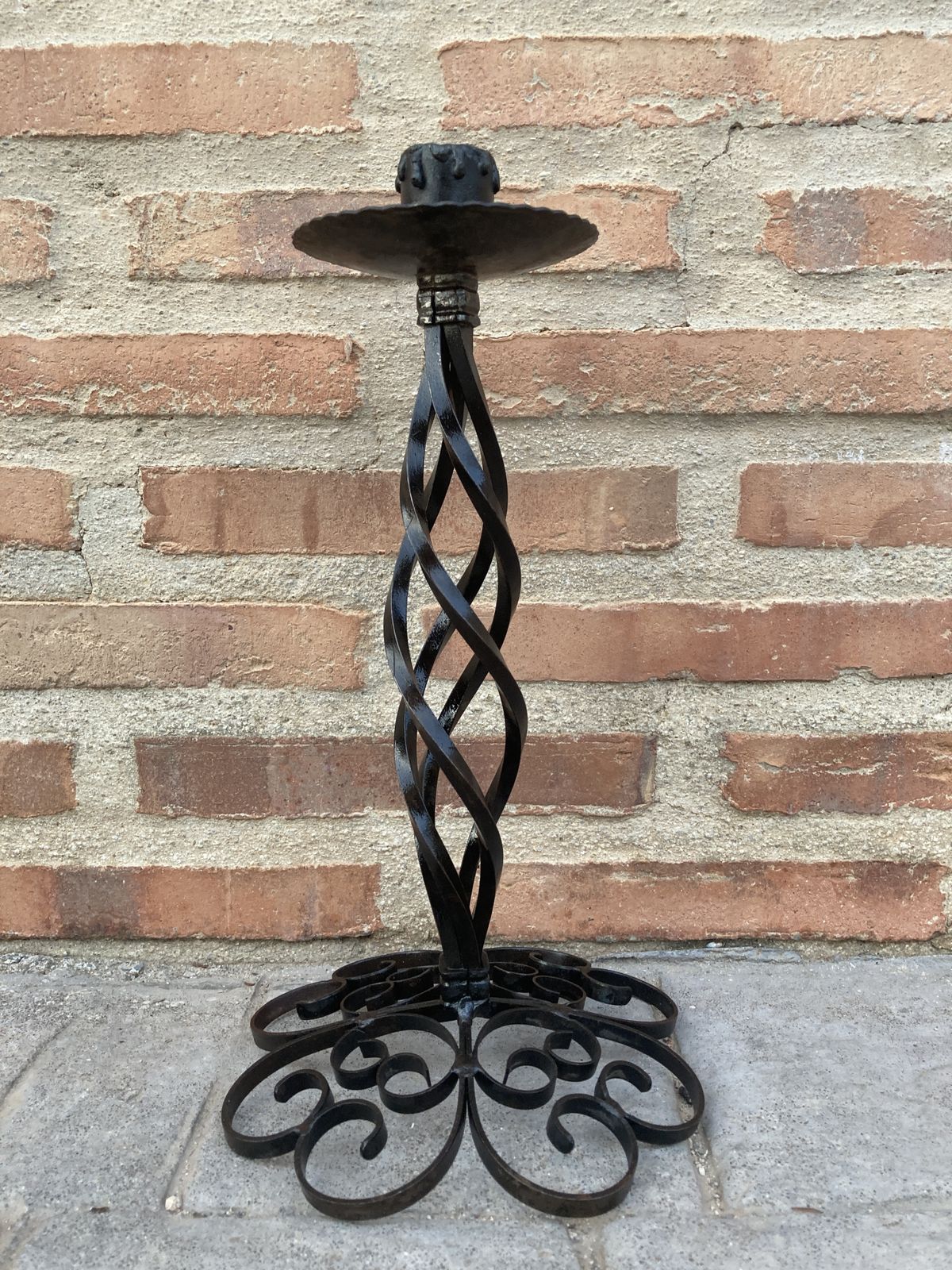 Mid Century Wrought Iron Black Candle Holder, Hand Crafted Candlestick