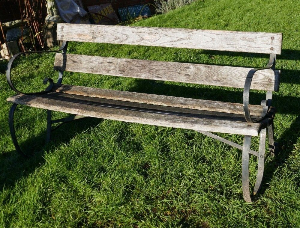 Old Weathered Oak And Iron 6 Bar Garden Bench photo furniture