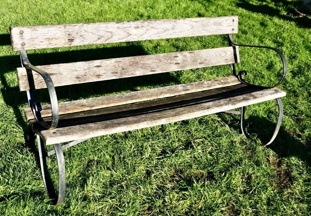 Old Weathered Oak And Iron 6 Bar Garden Bench photo Garden Furniture
