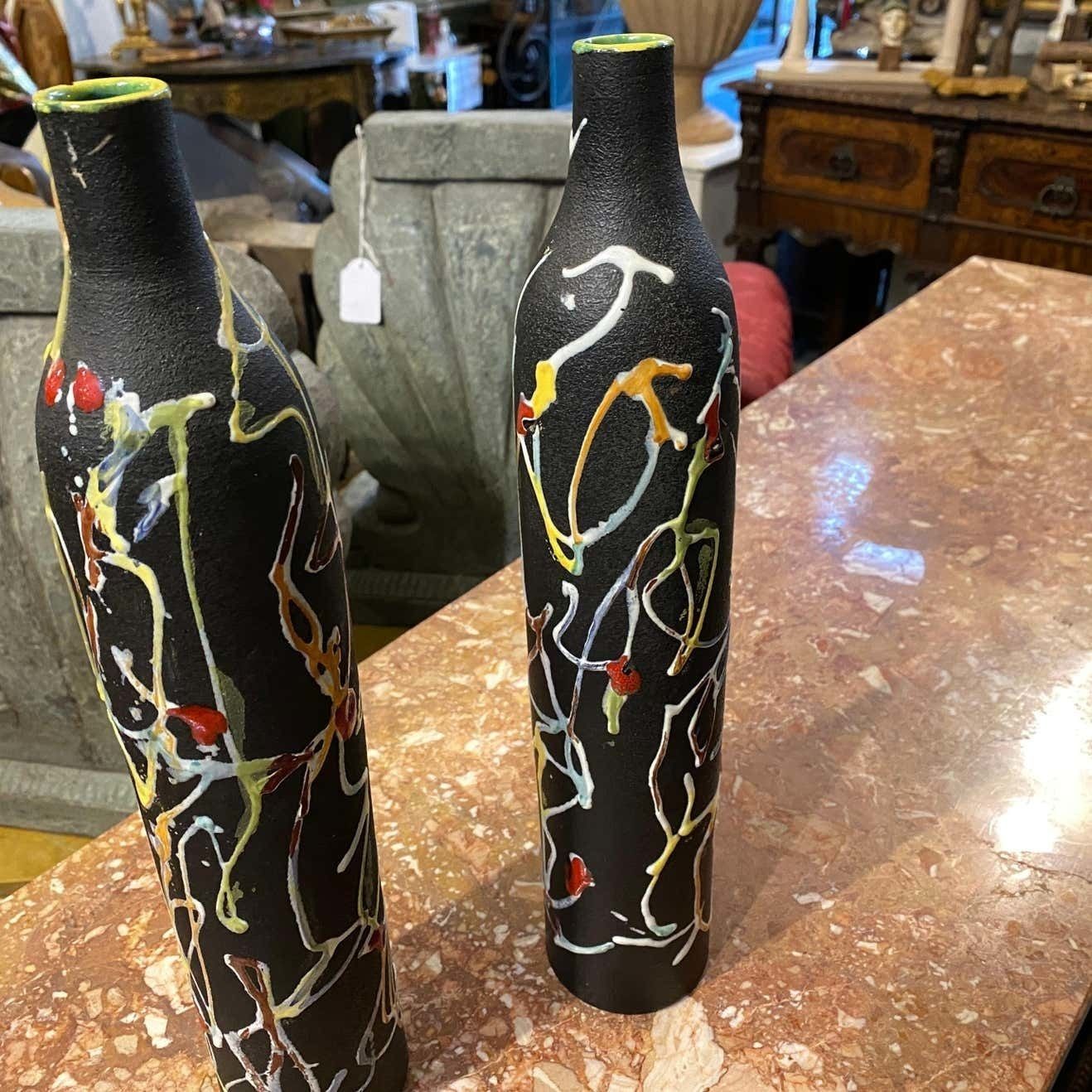 1970s Set Of Two Modernist Italian Ceramic Vases By Ce.As Albisola photo Home Decor