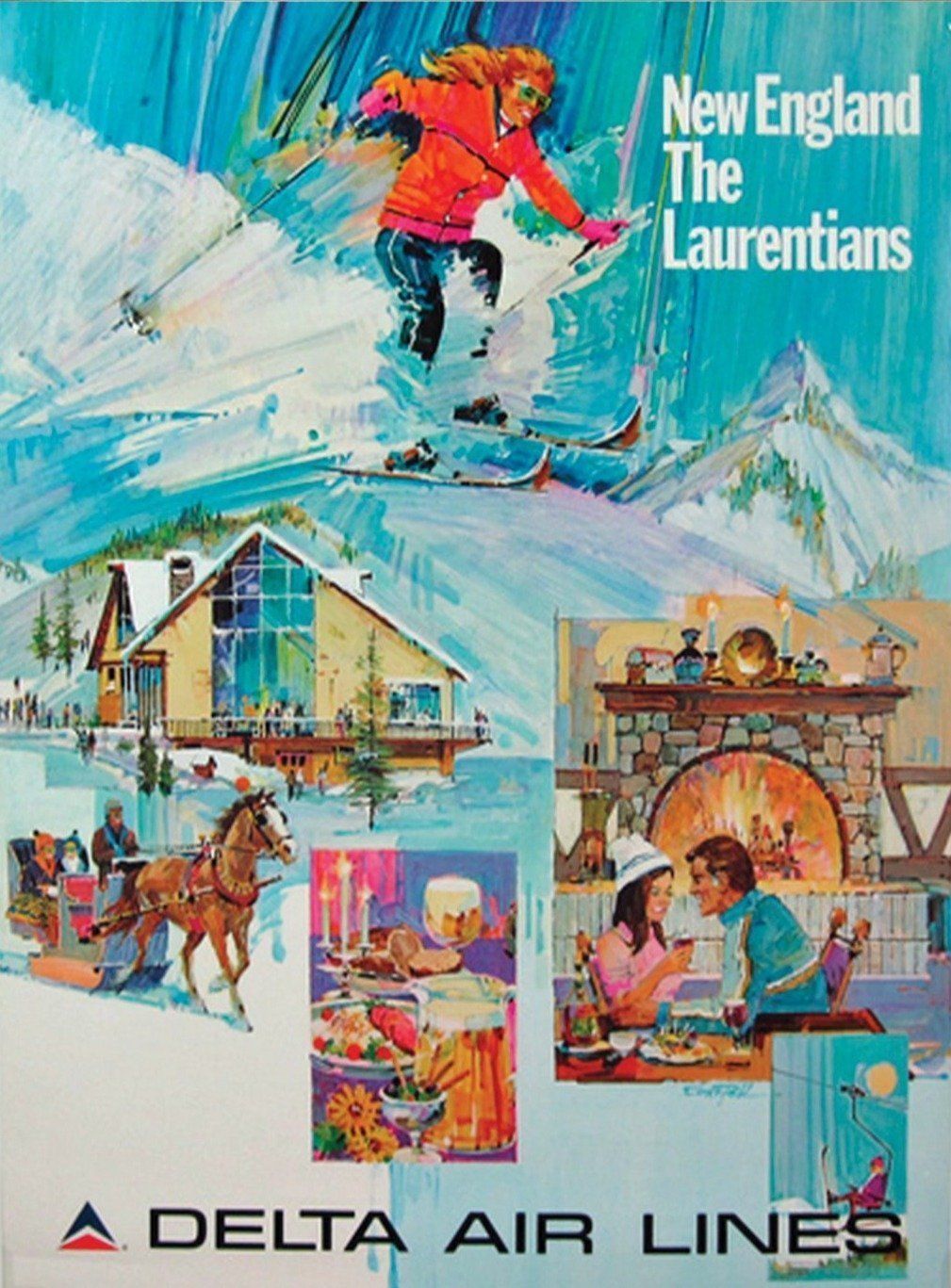 New England The Laurentians  Delta Air Lines   Original Vintage Poster