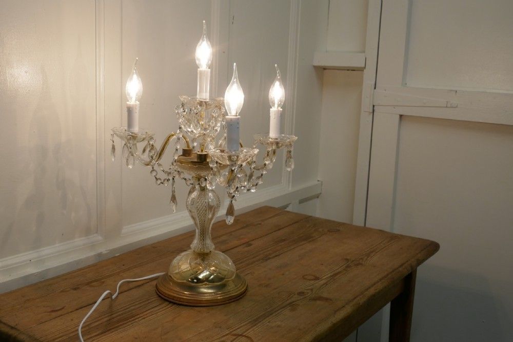 French Brass And Crystal Chandelier Table Lamp, Girandole