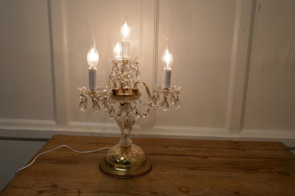 French Brass And Crystal Chandelier Table Lamp, Girandole photo furniture