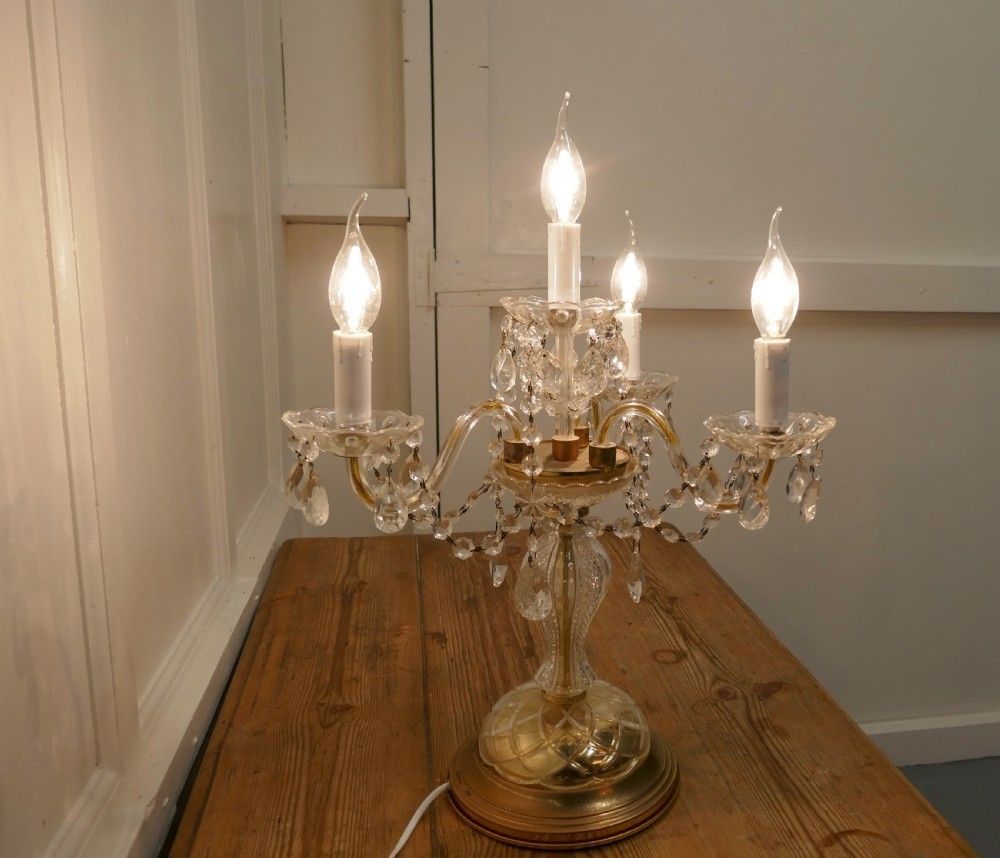 French Brass And Crystal Chandelier Table Lamp, Girandole photo for sale