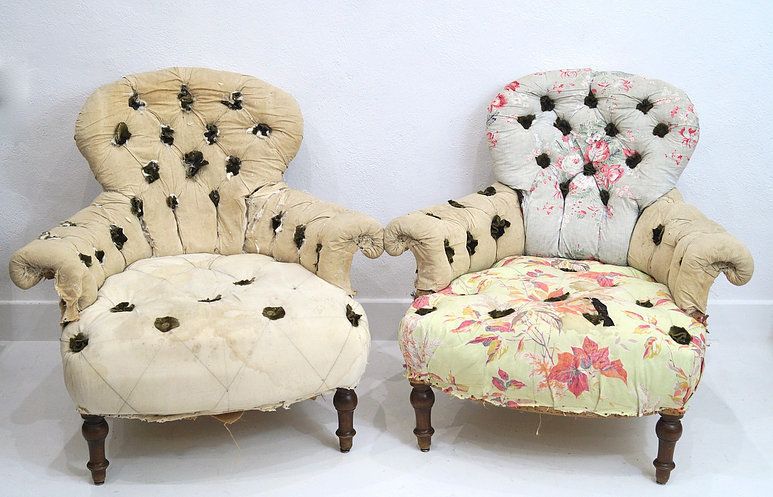 A Very Rare Pair Of French 19th Century Buttoned Armchairs