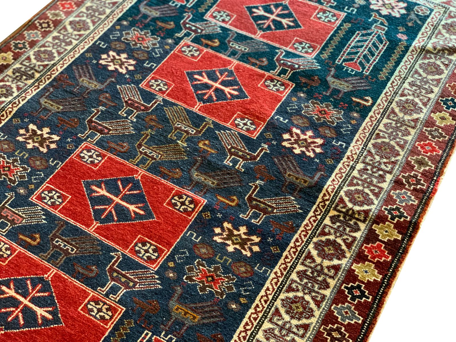 Antique Tribal Caucasian Kuba, Azerbaijan Rug 1880  96x157cm photo for sale