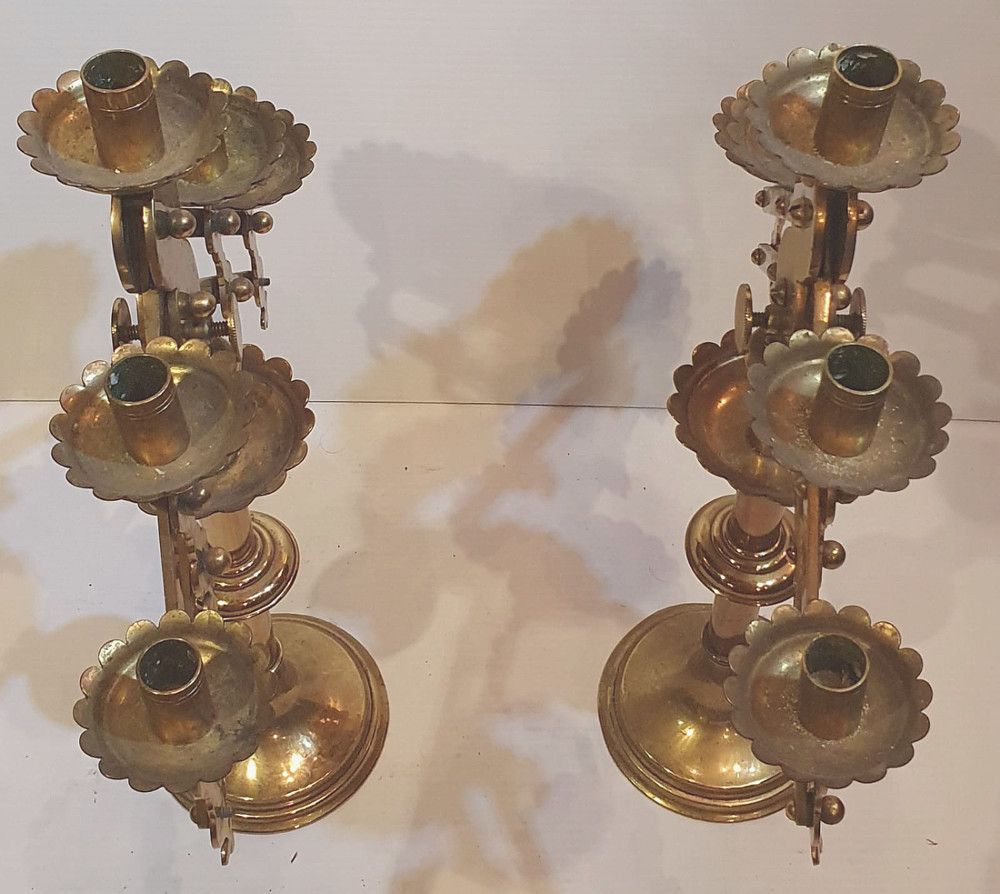 Rare Pair Of Brass Gothic Or Church Candelabra photo for sale