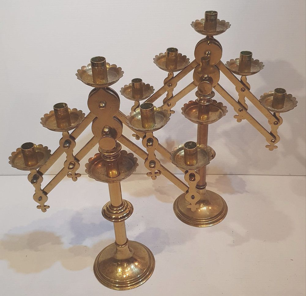 Rare Pair Of Brass Gothic Or Church Candelabra photo Home Decor