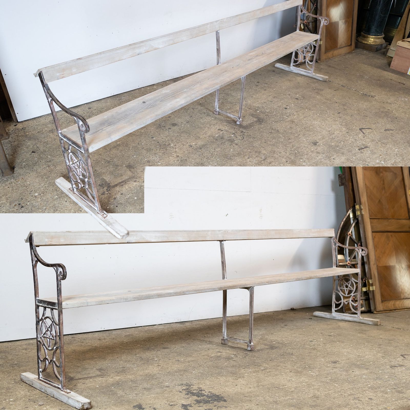 photo for sale Reclaimed Cast Iron Long Bench With Pentagram