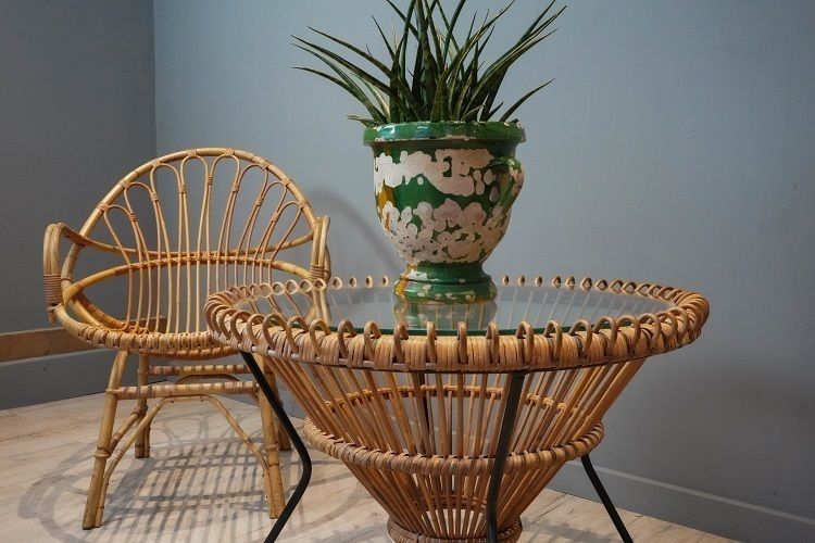Franco Albini Vintage Rattan Table And Chair photo furniture