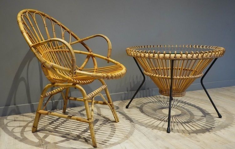 Franco Albini Vintage Rattan Table And Chair photo 765.0