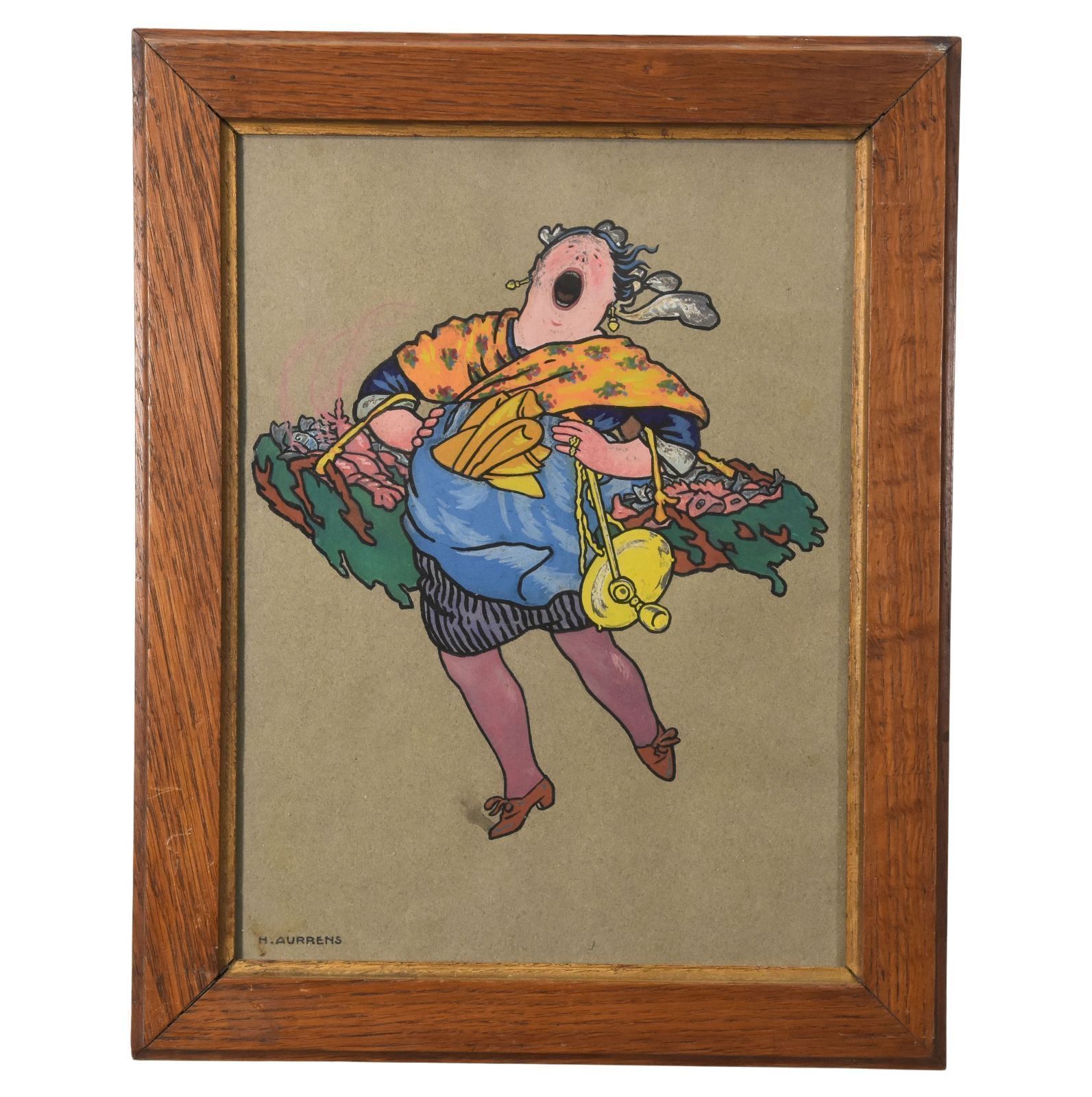 The Big Lady Outraged Original Illustration Drawing Of H. Aurrens