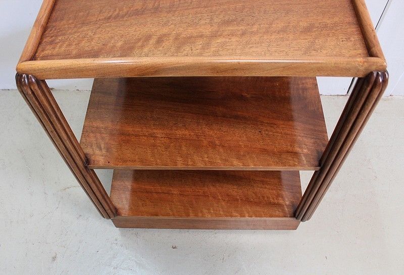 photo for sale Walnut Serving Table On Wheels, Art Deco Style Early 20th Century