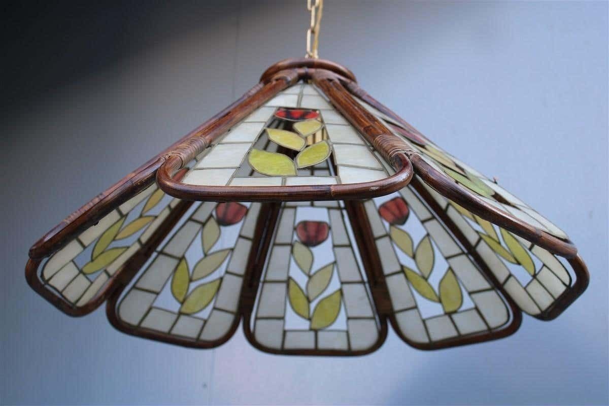 Dome Chandelier In Bamboo Italian Design 1970s Flowers photo vinterior