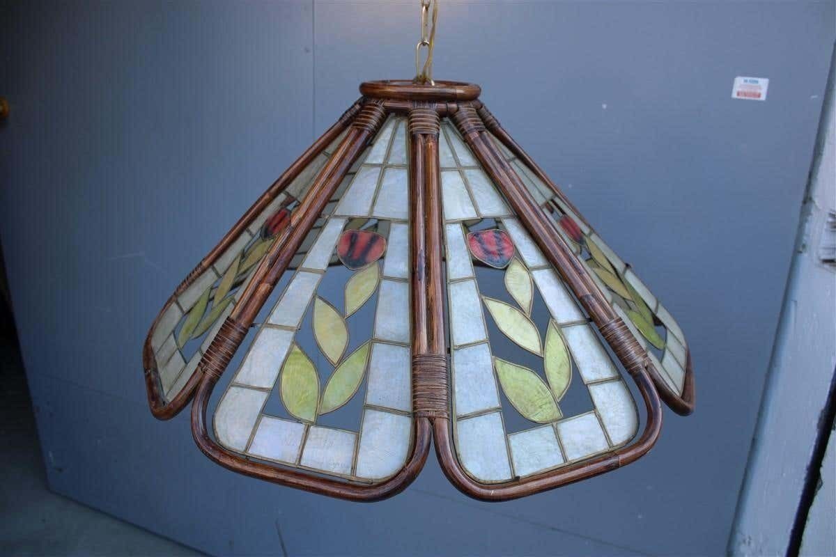 1448.0 Dome Chandelier In Bamboo Italian Design 1970s Flowers photo