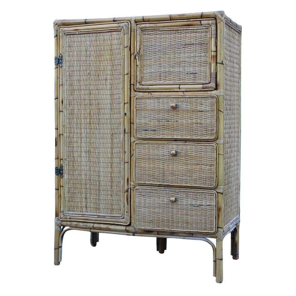 Naturalist Cabinet Wardrobe Bamboo Mid Century Italian Design Drawers And Doors