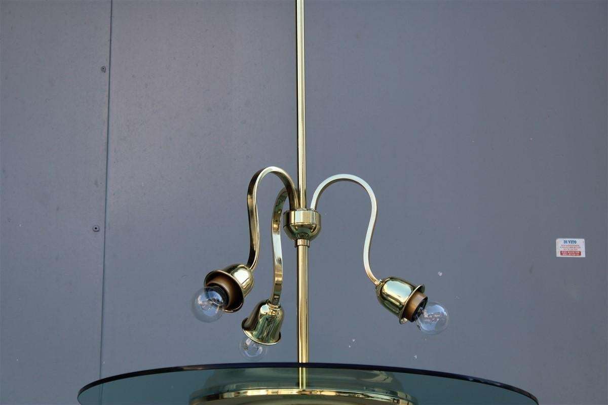 Jean Perzel French Mid Century Chandelier Brass And Glass 1950s Gold Crystal photo for sale