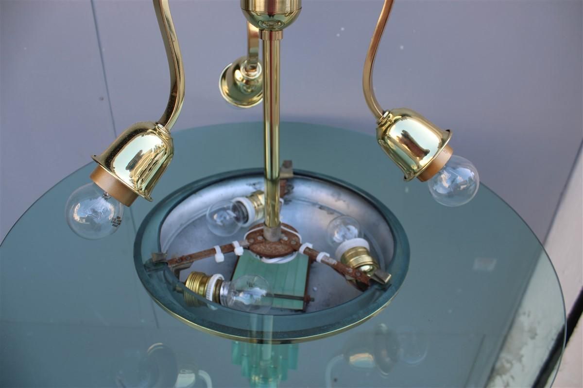 Jean Perzel French Mid Century Chandelier Brass And Glass 1950s Gold Crystal photo vinterior