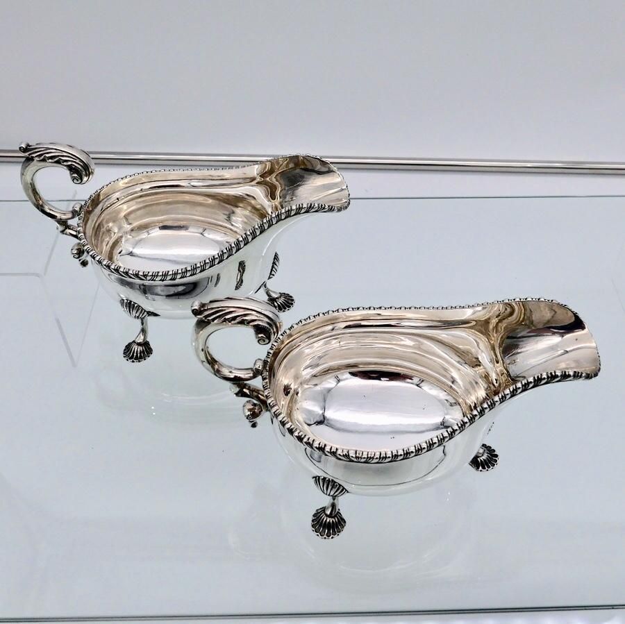 Antique George V Sterling Silver Pair Sauceboats London 1914 Lionel Alfred Crichton photo furniture