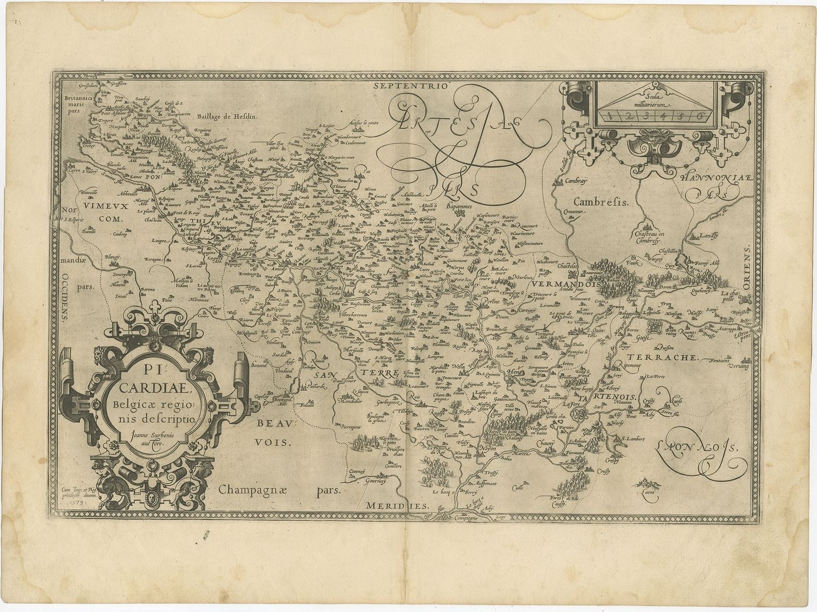 Antique Map Of The Region Of Picardy By Ortelius (C.1602)