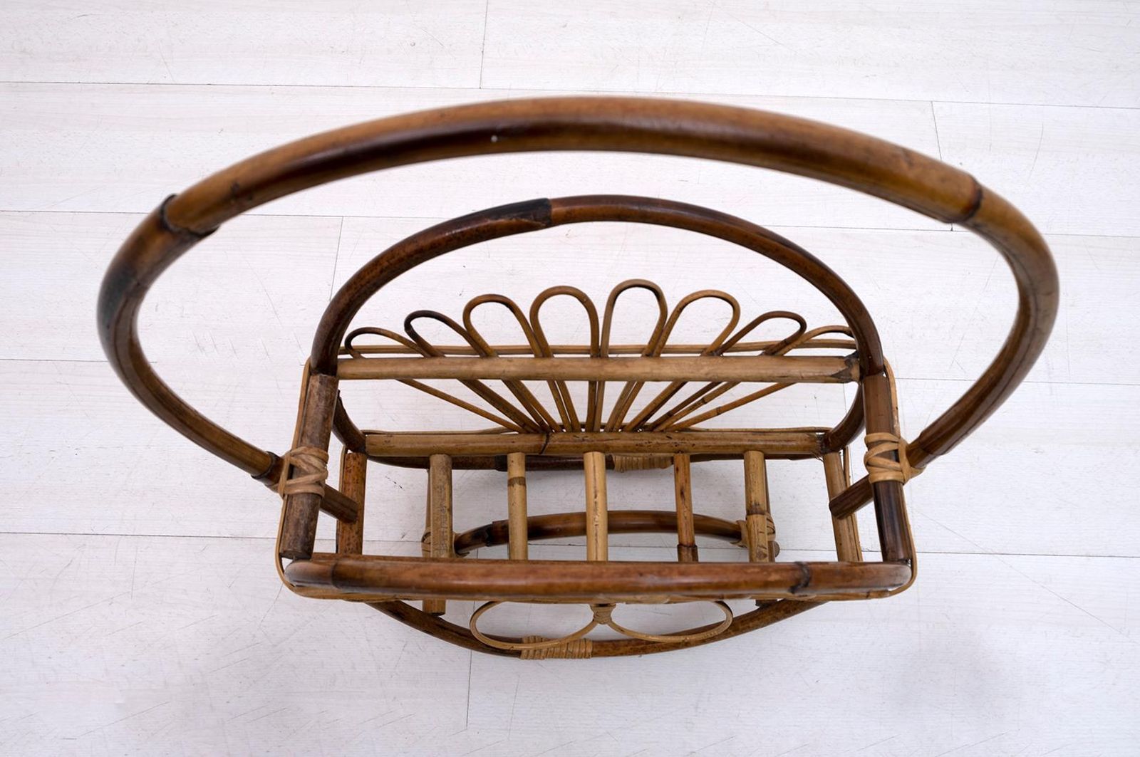 Mid Century Modern Italian Rattan Bamboo Magazine Rack Stand, 1960s photo 569.0
