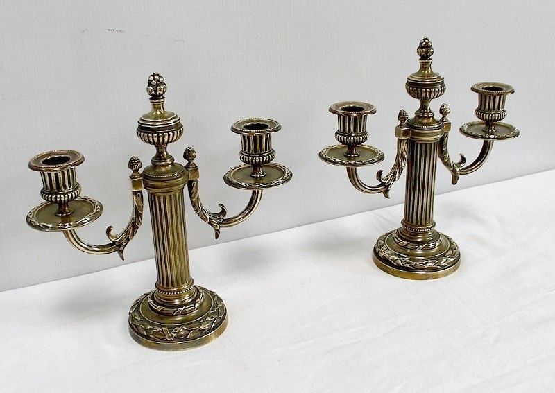 Pair Of Bronze Candlesticks, Louis XVI Style    2nd Half Of The 19th Century photo furniture
