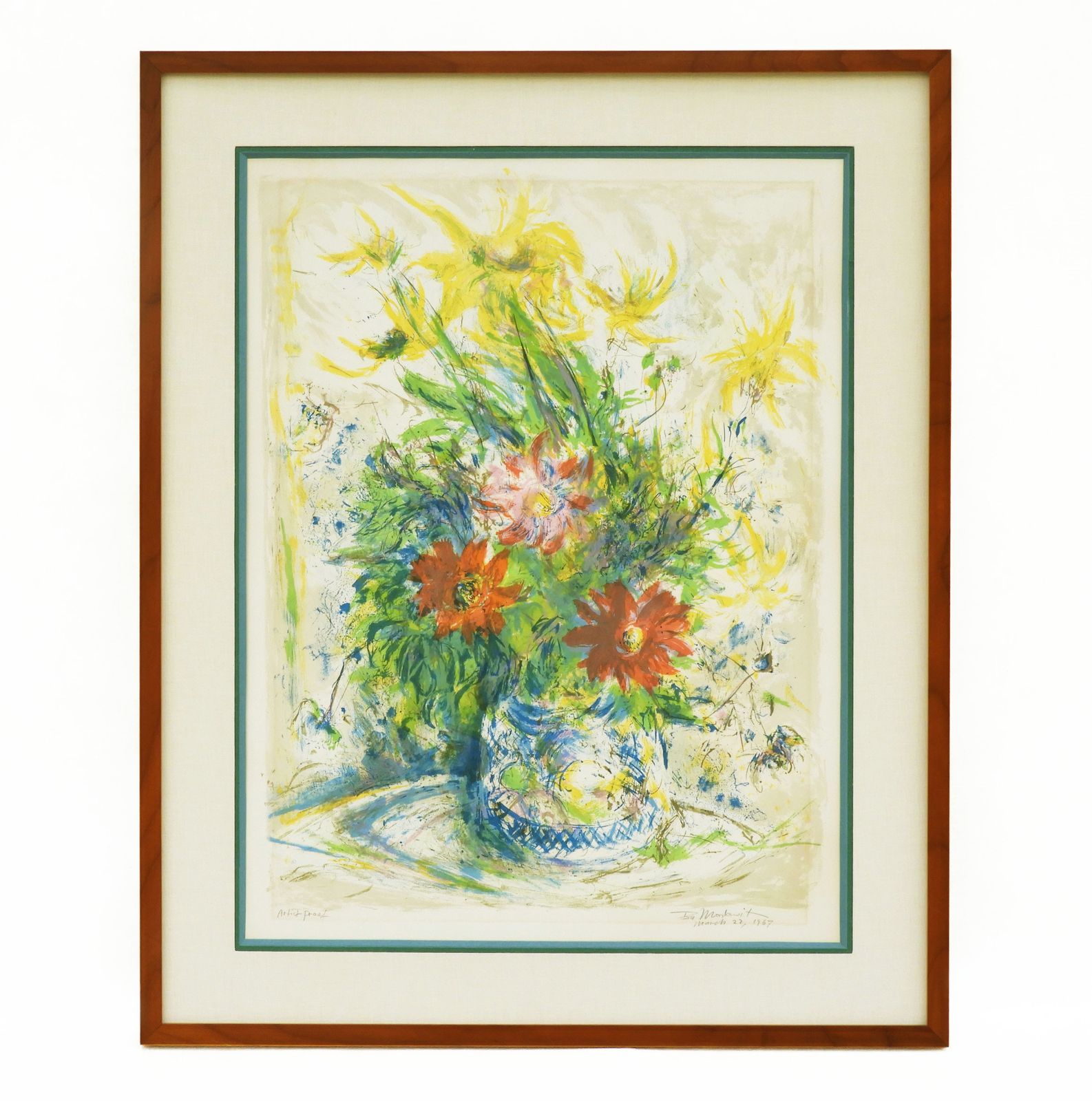 'Floral Still Life' 1967 Signed By Ira Moskowitz (1912 2001) Large Original Lithograph Print photo 861.8