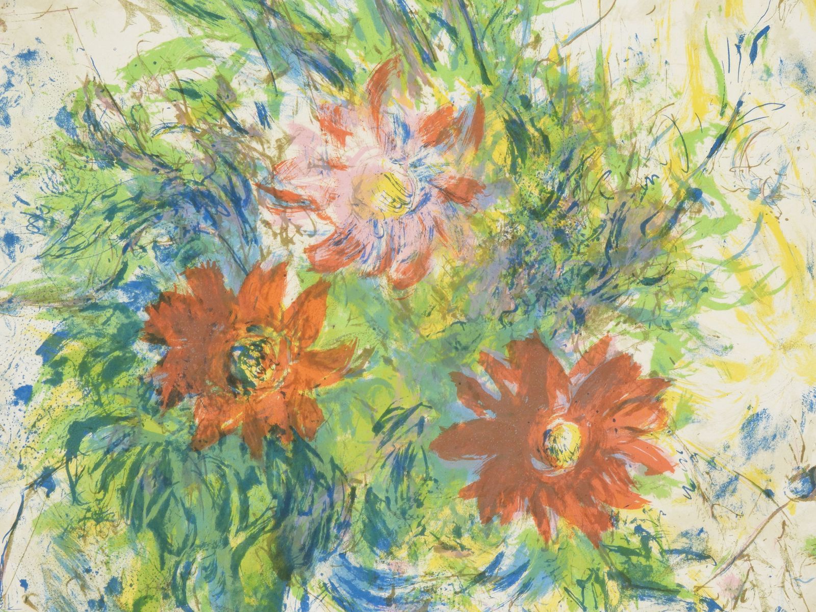 'Floral Still Life' 1967 Signed By Ira Moskowitz (1912 2001) Large Original Lithograph Print photo vintage
