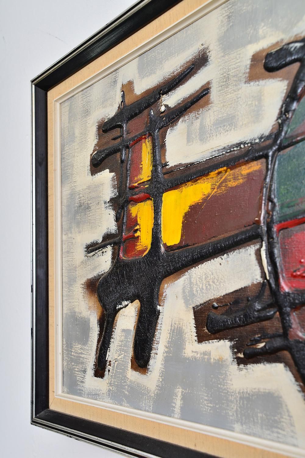 Midcentury Abstract Art Acrylic Oil On Canvas Painting Artwork 1960s 1970s photo Art