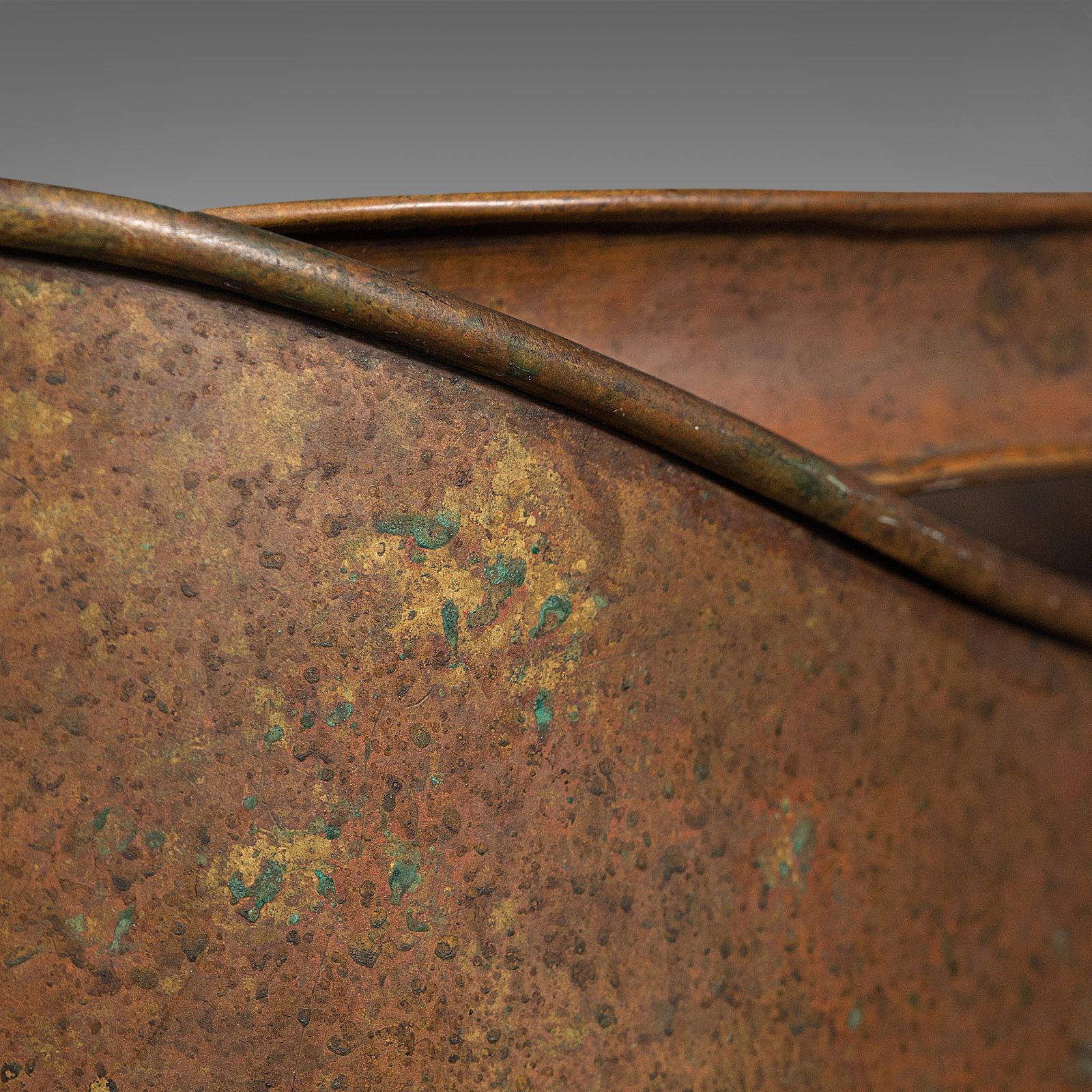 photo for sale Antique Helmet Scuttle, English, Copper, Coal Basket, 1880