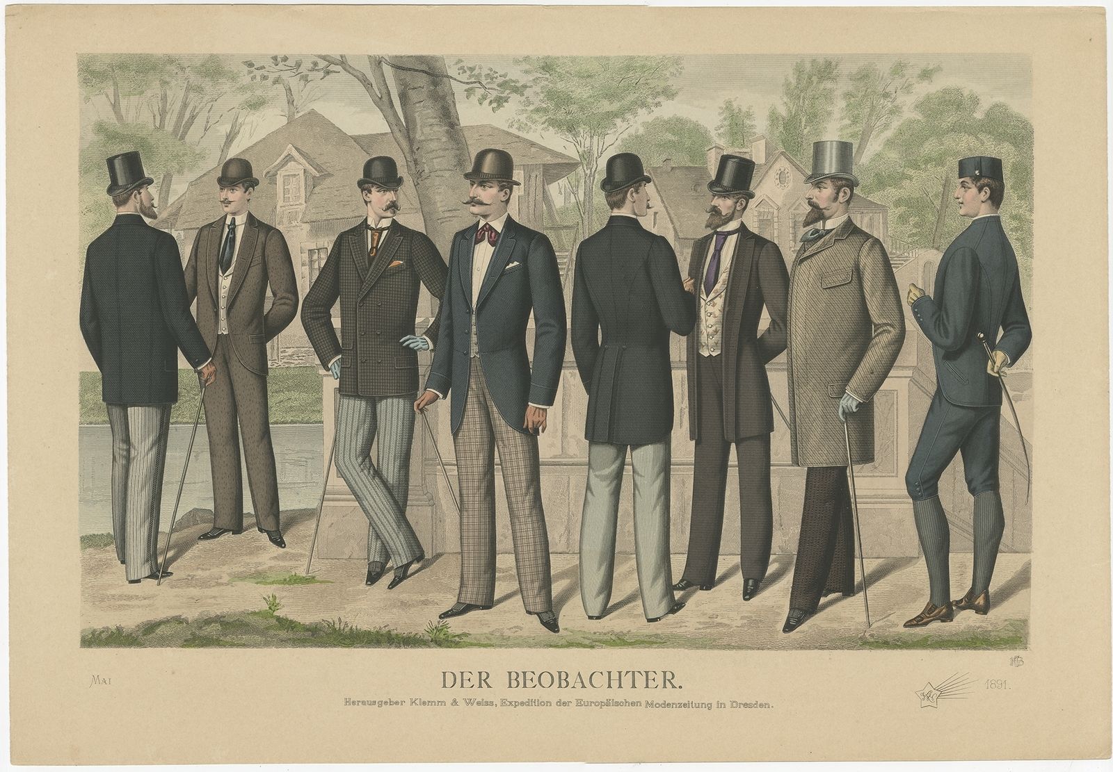 Antique Print Of Fashion In May 1891 By Klemm & Weiss (C.1900)