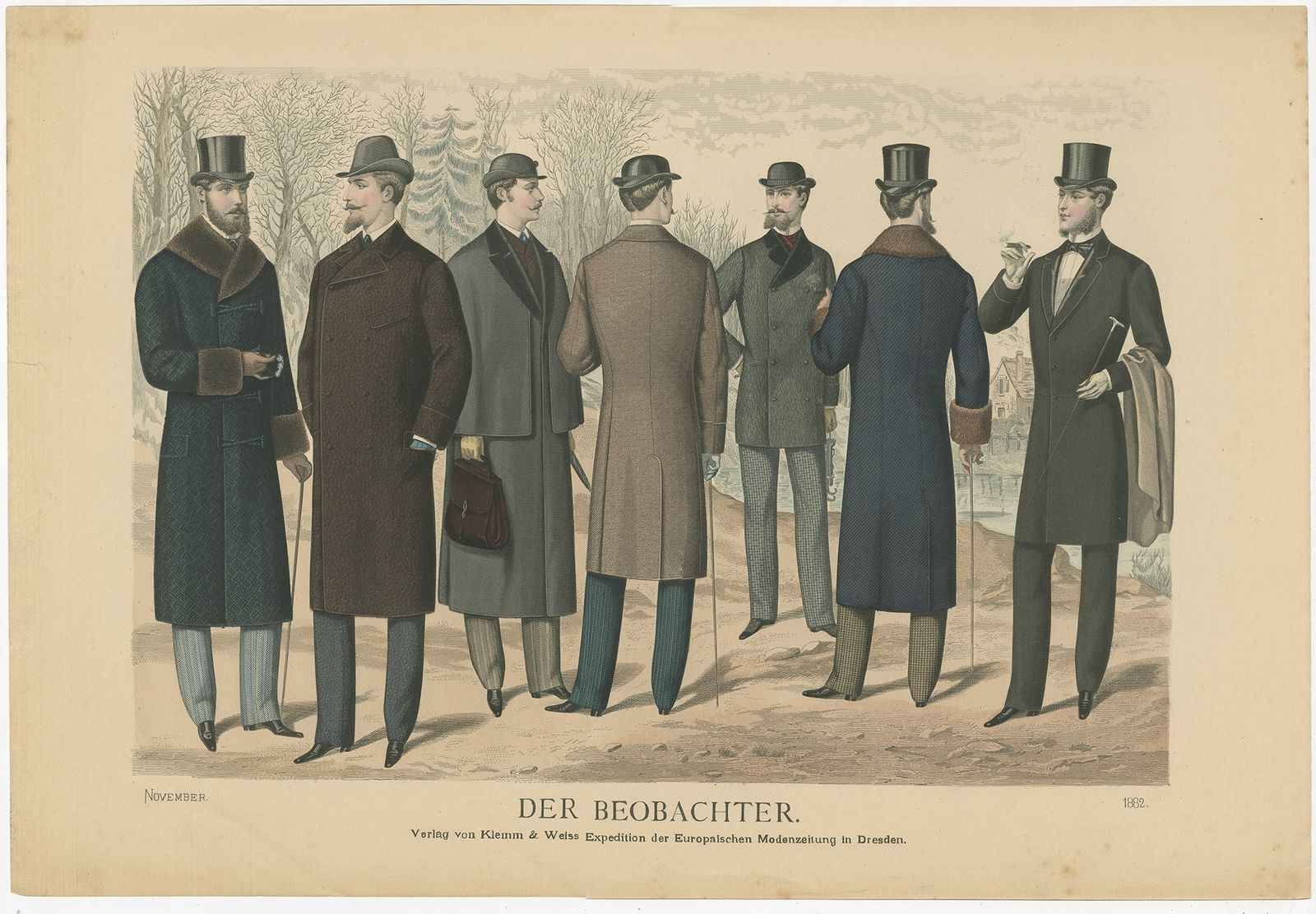 Antique Print Of Fashion In November 1882 By Klemm & Weiss (C.1900)