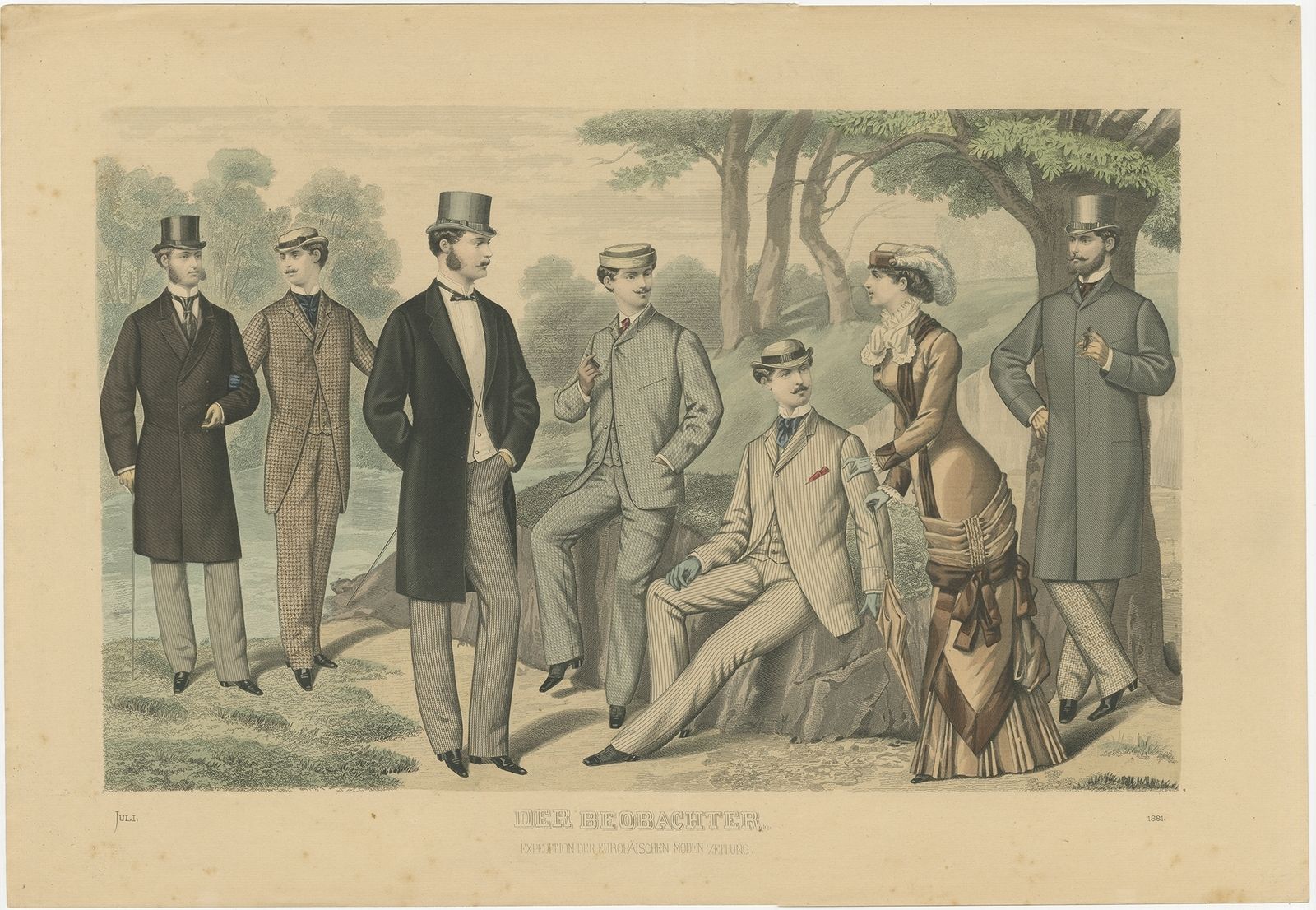 Antique Print Of Fashion In July 1881 By Klemm & Weiss (C.1900)