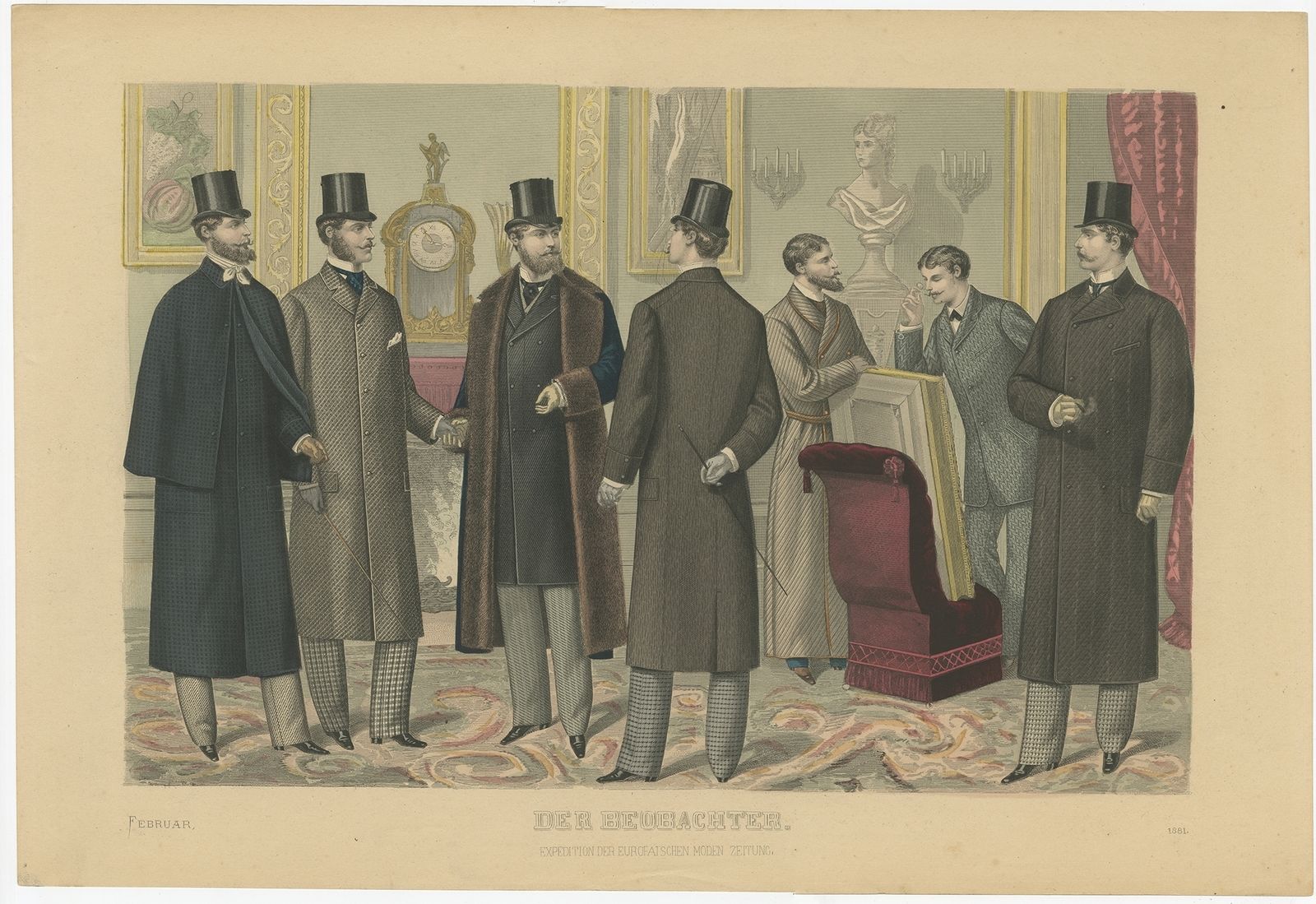 Antique Print Of Fashion In February 1881 By Klemm & Weiss (C.1900)
