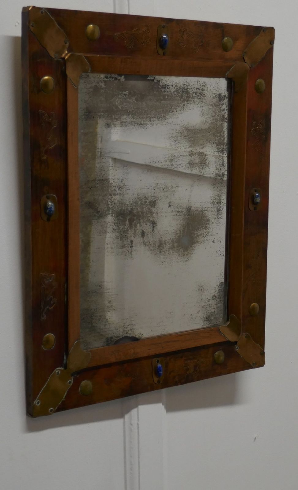 Country Made Art Nouveau Style Folk Art Copper Mirror