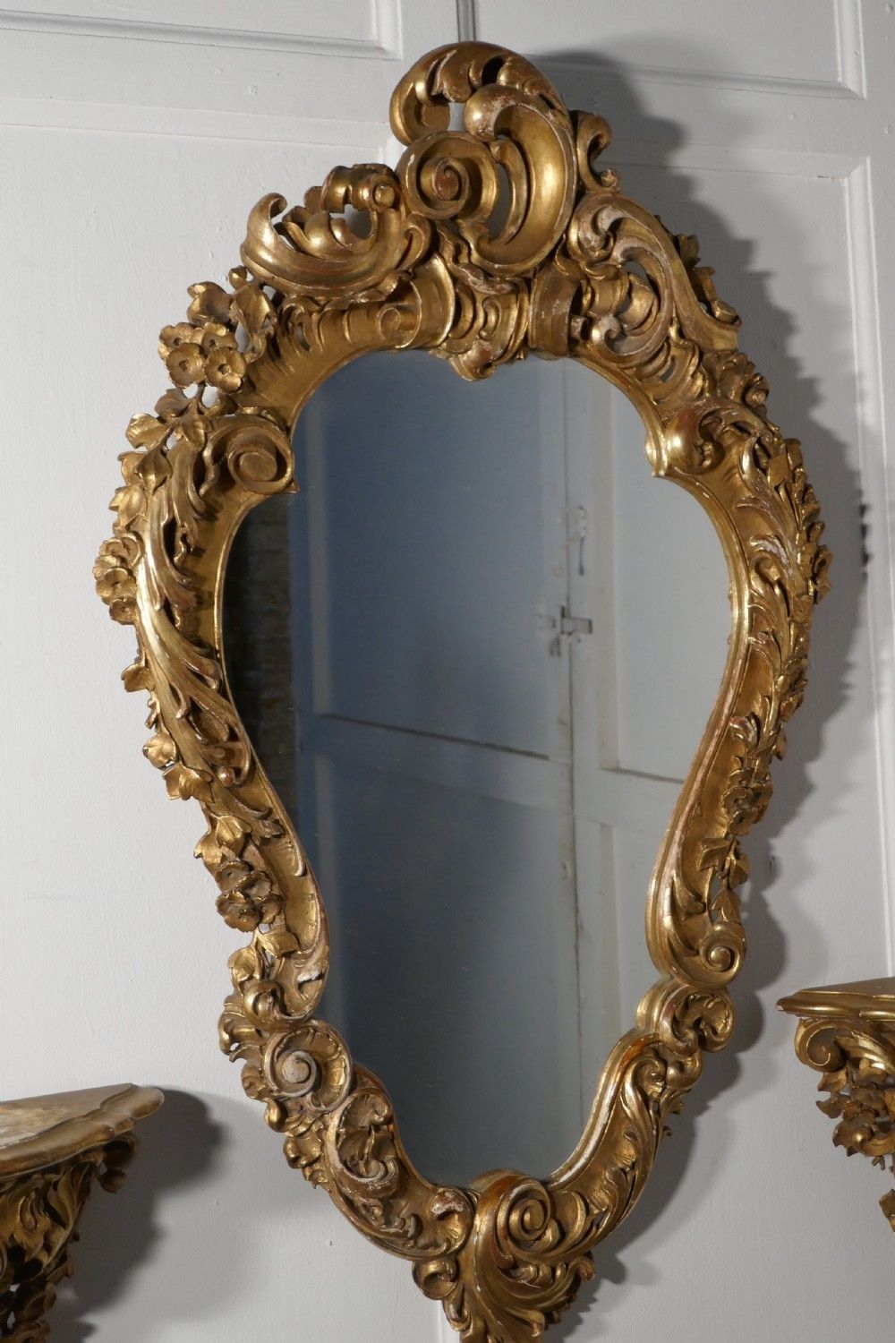 Large 19th Century French Rococo Gilt Console Mirror And Wall Brackets Set photo buy