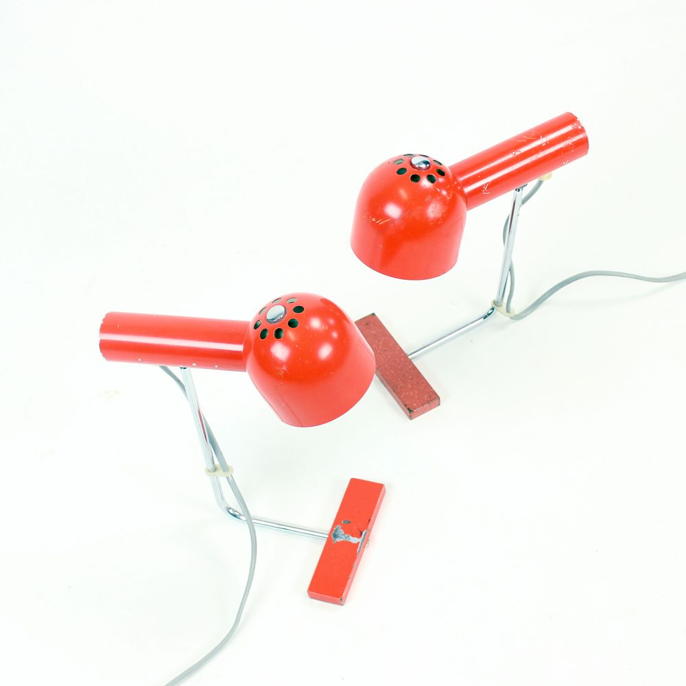 Pair Of Red Metal & Chrome Table Lamps By Josef Hurka For Napako Circa 1960 photo furniture