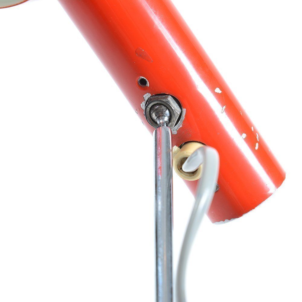 Pair Of Red Metal & Chrome Table Lamps By Josef Hurka For Napako Circa 1960 photo vintage