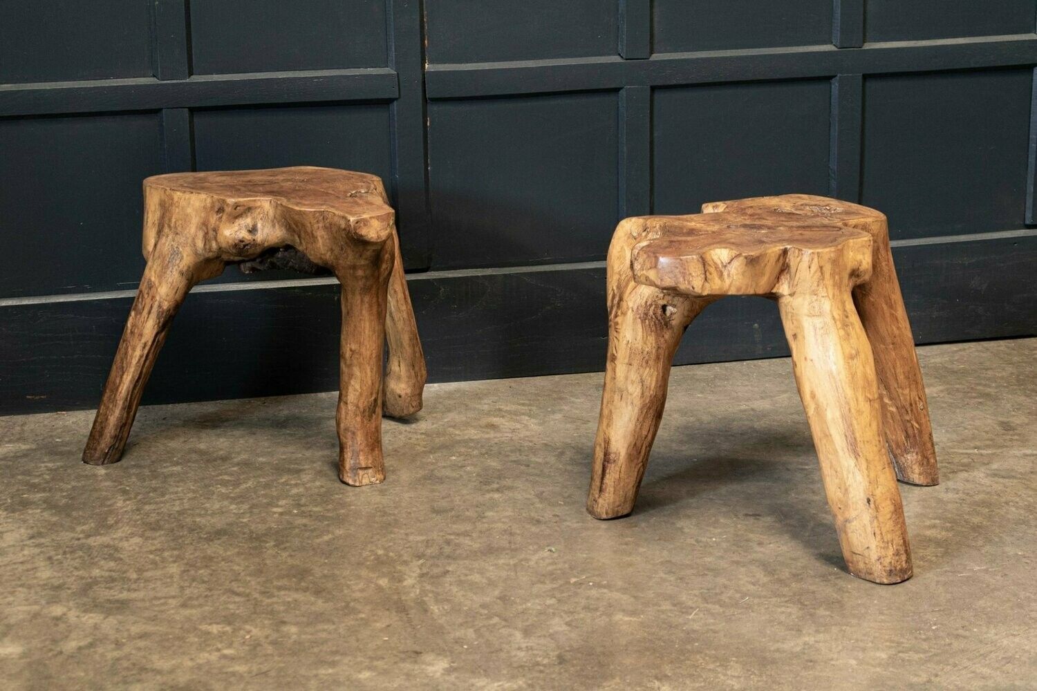 Pair Primitive Teak Root Side End Tables photo for sale