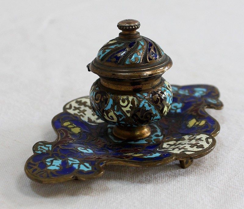 Small Inkwell In Bronze And Cloisonné Enamels   Nineteenth photo furniture