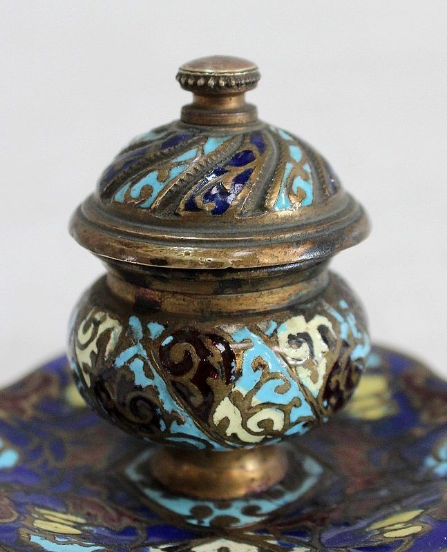 Small Inkwell In Bronze And Cloisonné Enamels   Nineteenth photo 501.61