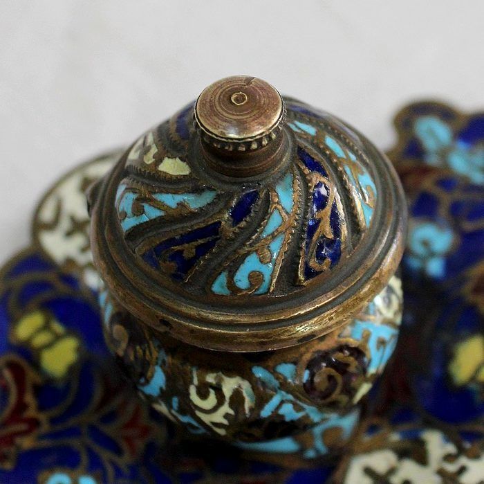 Small Inkwell In Bronze And Cloisonné Enamels   Nineteenth photo vinterior