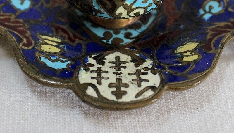Small Inkwell In Bronze And Cloisonné Enamels   Nineteenth photo vintage