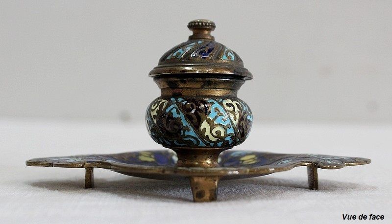 Home Decor Small Inkwell In Bronze And Cloisonné Enamels   Nineteenth photo