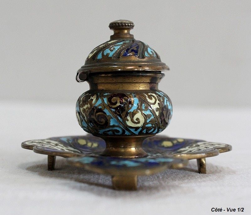 501.61 Small Inkwell In Bronze And Cloisonné Enamels   Nineteenth photo