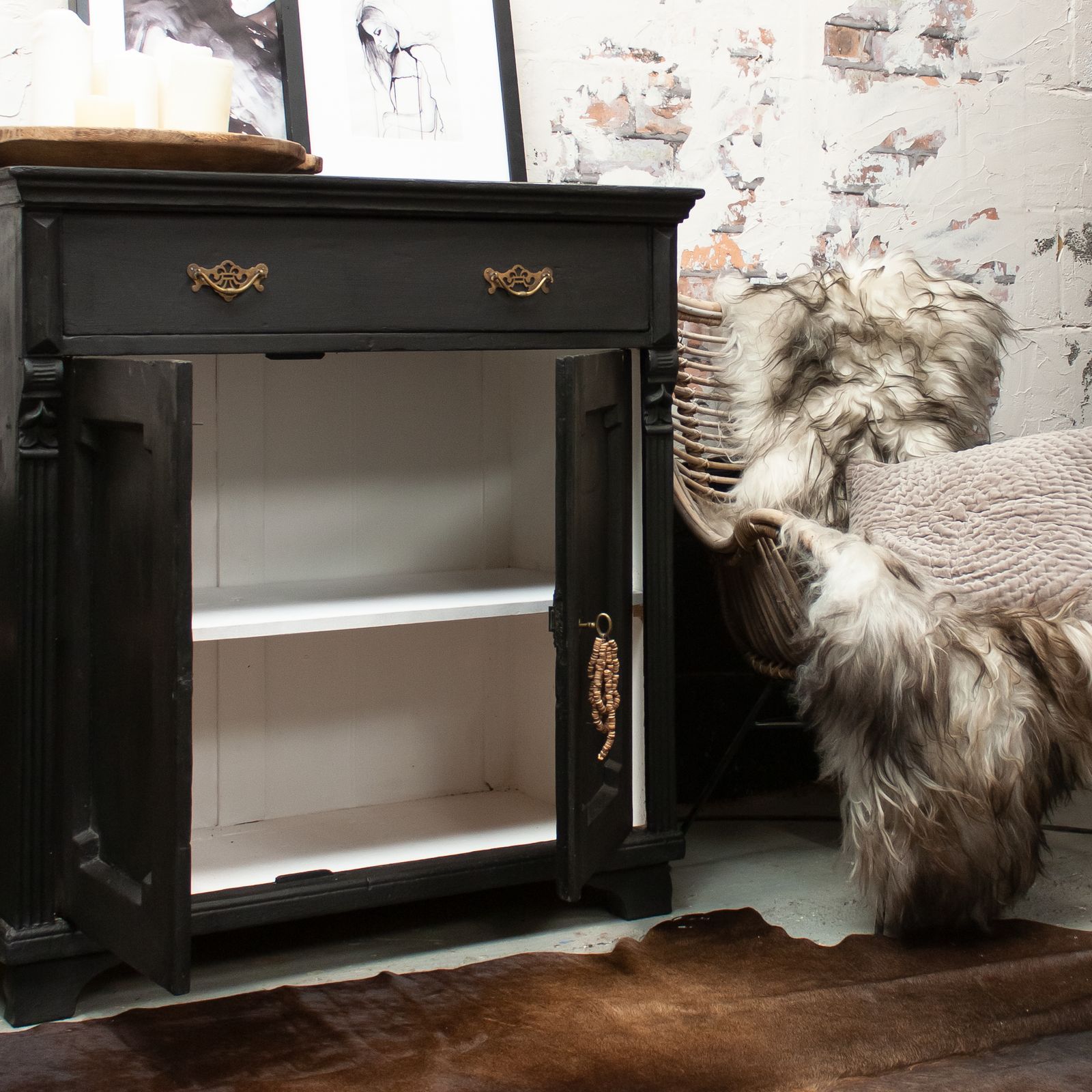 Vintage Black Wooden Cupboard photo for sale
