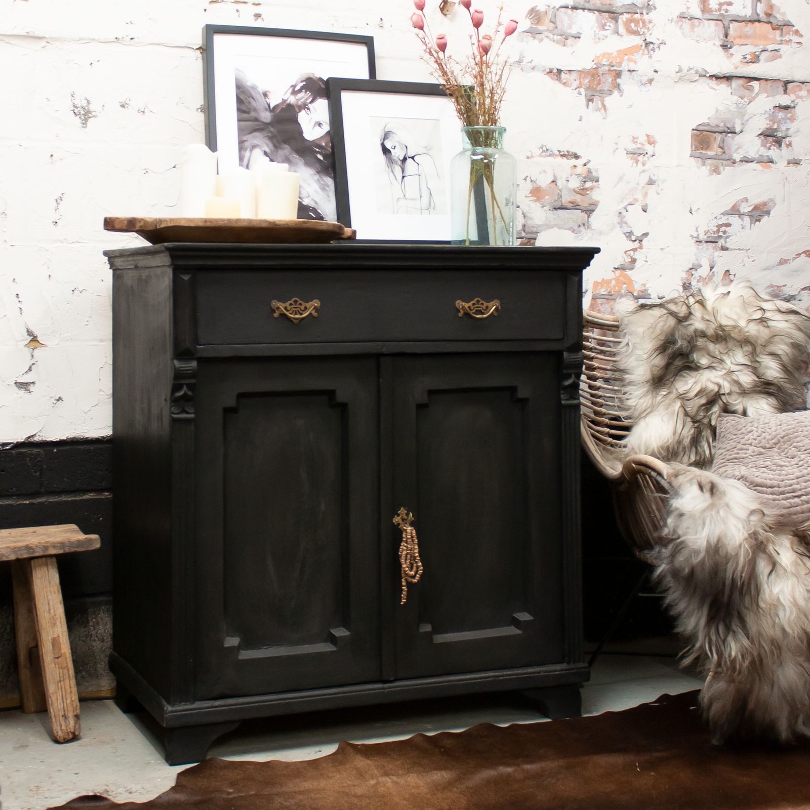 Vintage Black Wooden Cupboard photo Furniture
