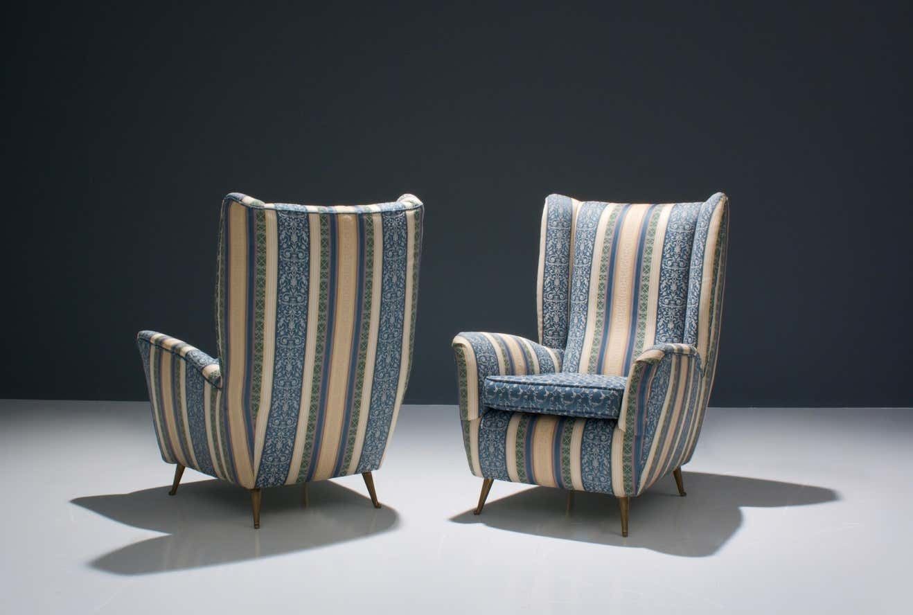 Set Of Two Lounge Chairs By I.S.A. In Silk Upholstery And Brass photo furniture